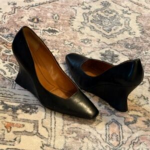 Franco Sarto Black Leather Wedge Pumps